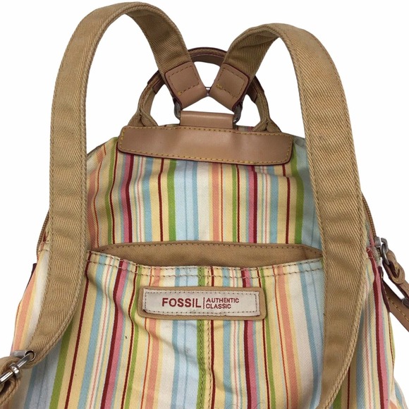 FOSSIL Colorful Striped Canvas Zip Around Mini Small Backpack Bag City Purse - Picture 4 of 7
